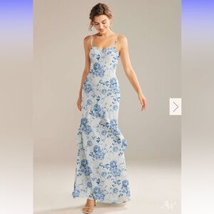 AW Bridal Blue Botanical Floral Claire Bridesmaid Dress